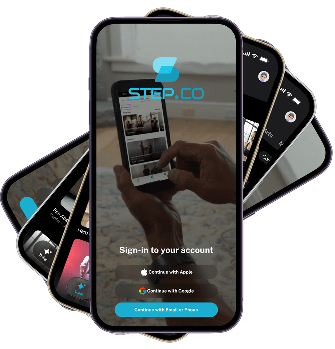 Step.co mobile app interface showing sign-in screen
